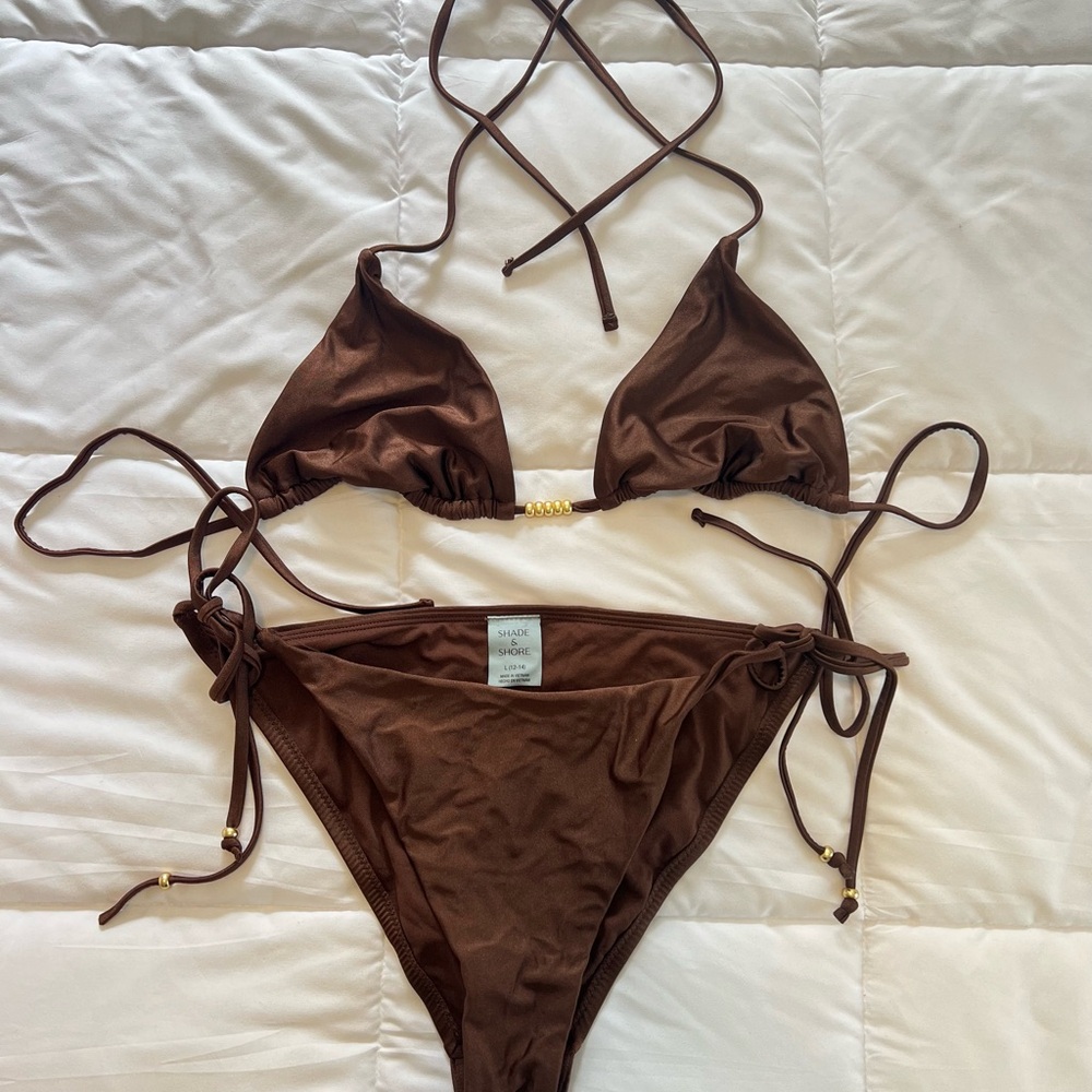 Shade & Shore Chocolate Brown Triangle Tie-Side Bikini